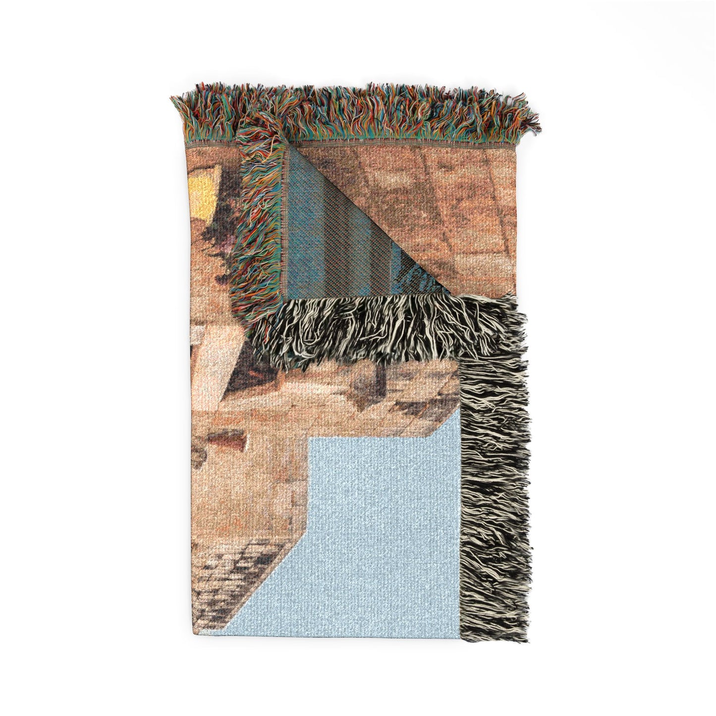 Old Town Birzeit Mediterranean Alley Woven Blanket — Vintage Stone Street Tapestry Throw