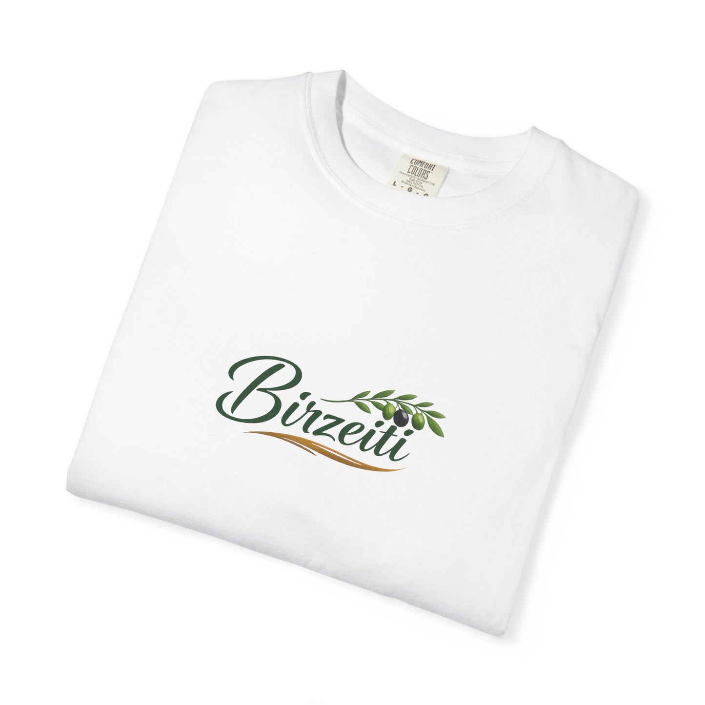 Birzeit Script T-Shirt — Minimal Olive Branch Design