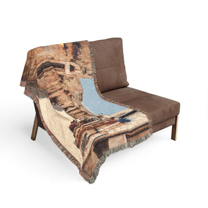 Old Town Birzeit Mediterranean Alley Woven Blanket — Vintage Stone Street Tapestry Throw
