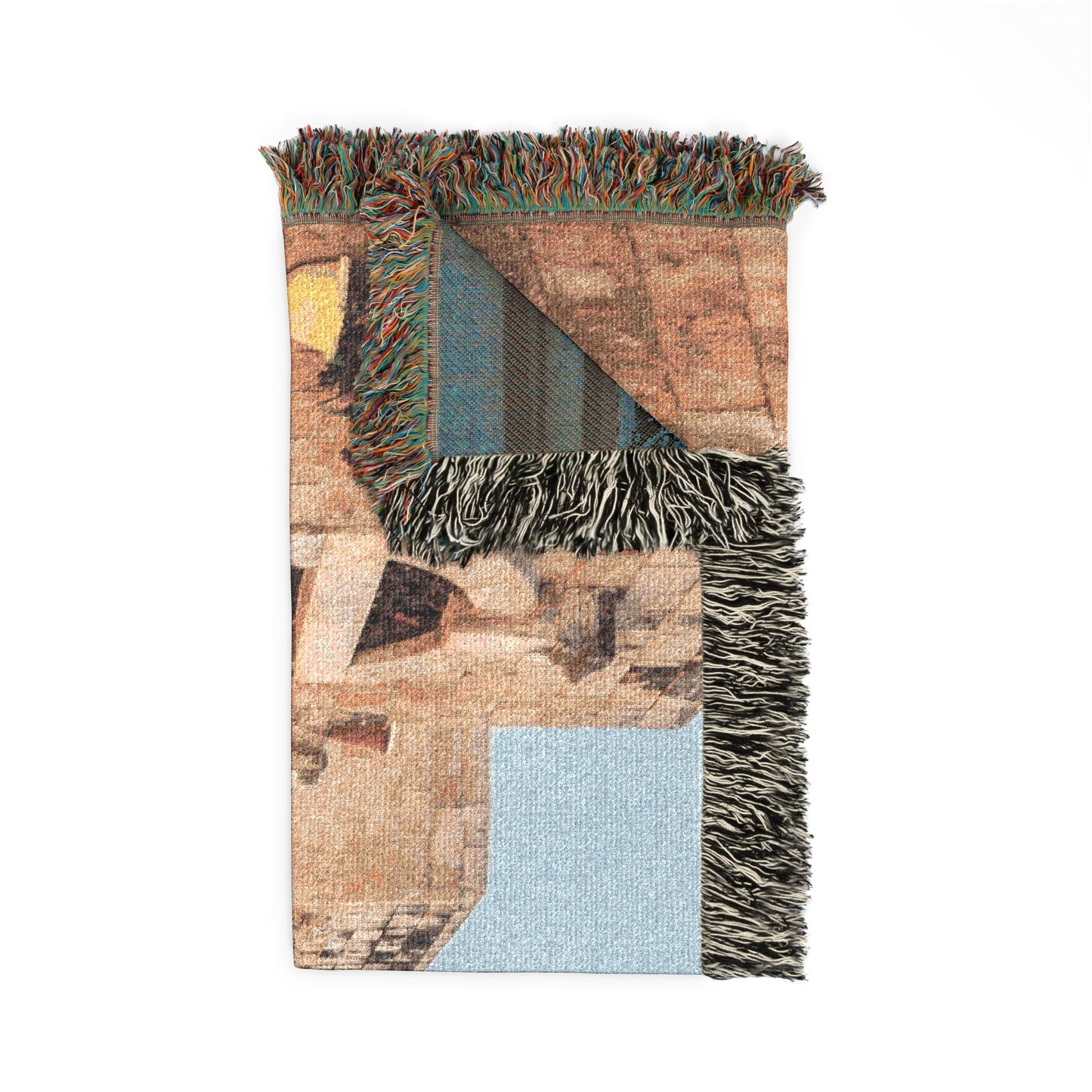 Old Town Birzeit Mediterranean Alley Woven Blanket — Vintage Stone Street Tapestry Throw