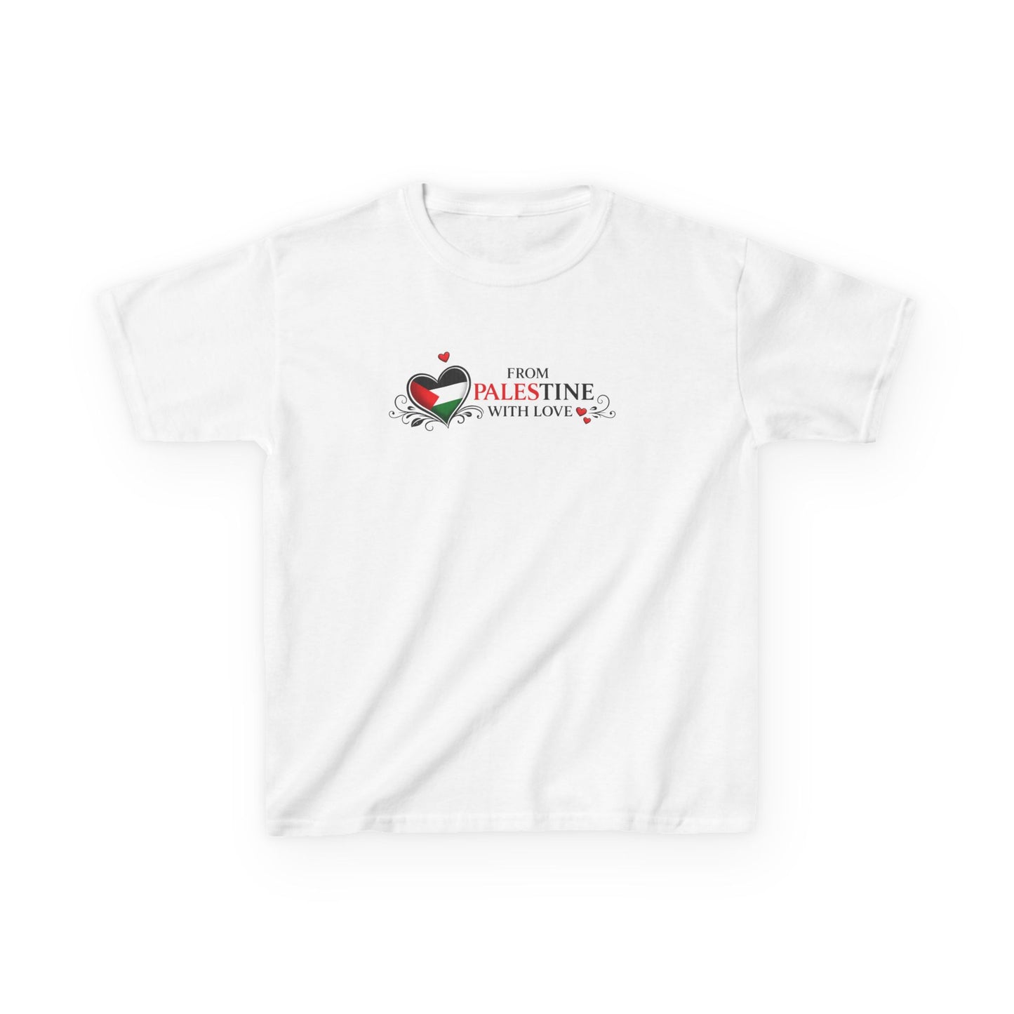 Kids T‑Shirt — "From Palestine With Love" Heart Flag Design