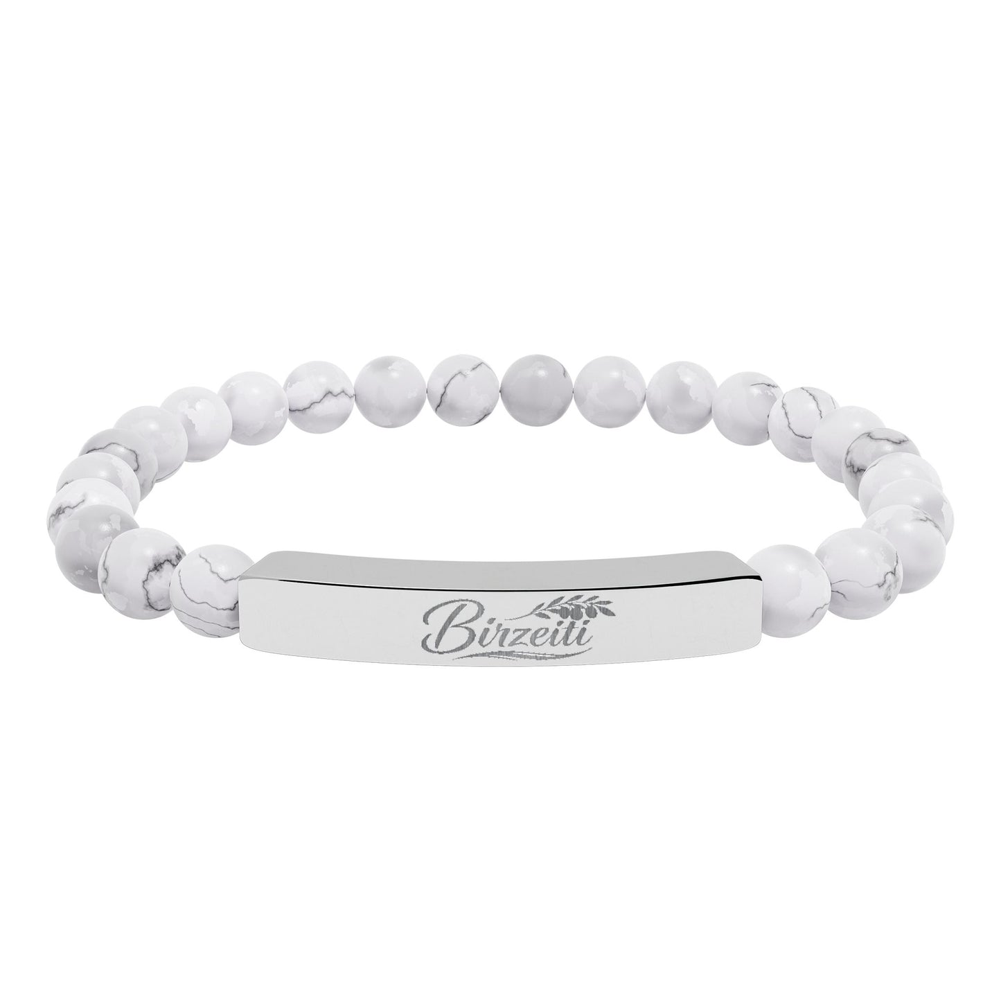 Birzeiti Engravable Natural Stone Bead Bracelet with Silver Bar