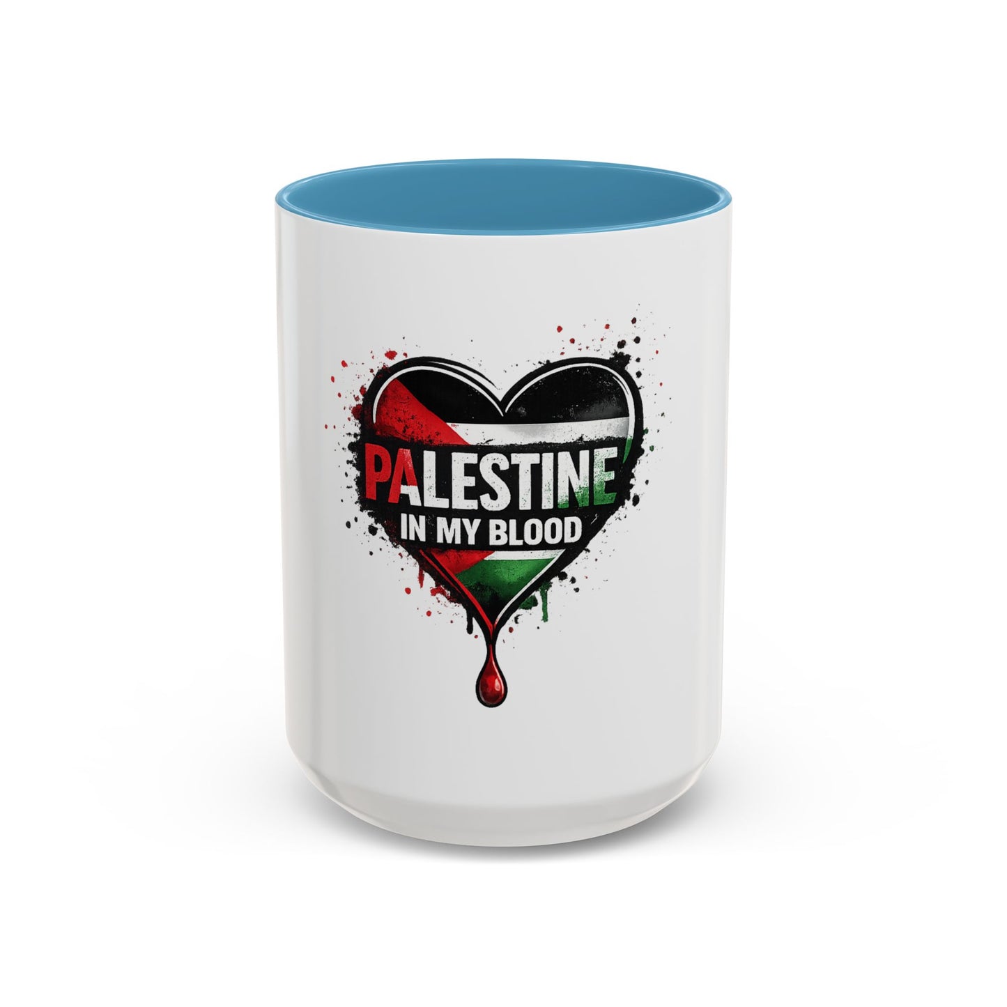 Palestine In My Blood Accent Coffee Mug — 11/15oz Heart Flag Drip