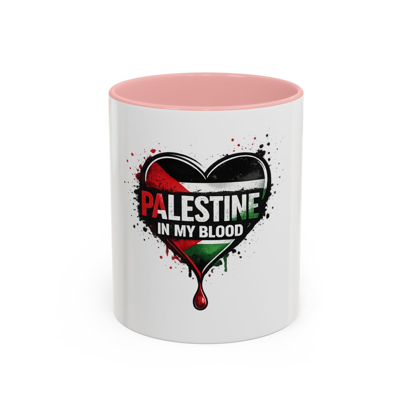 Palestine In My Blood Accent Coffee Mug — 11/15oz Heart Flag Drip