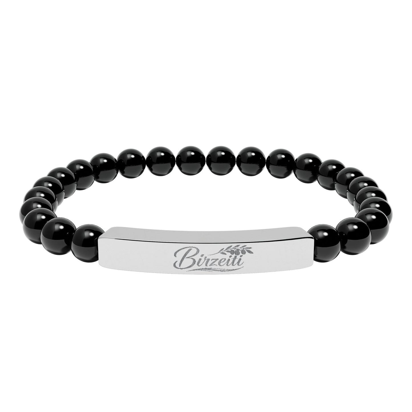 Birzeiti Engravable Natural Stone Bead Bracelet with Silver Bar