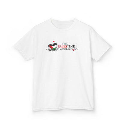 Kids T‑Shirt — "From Palestine With Love" Heart Flag Design