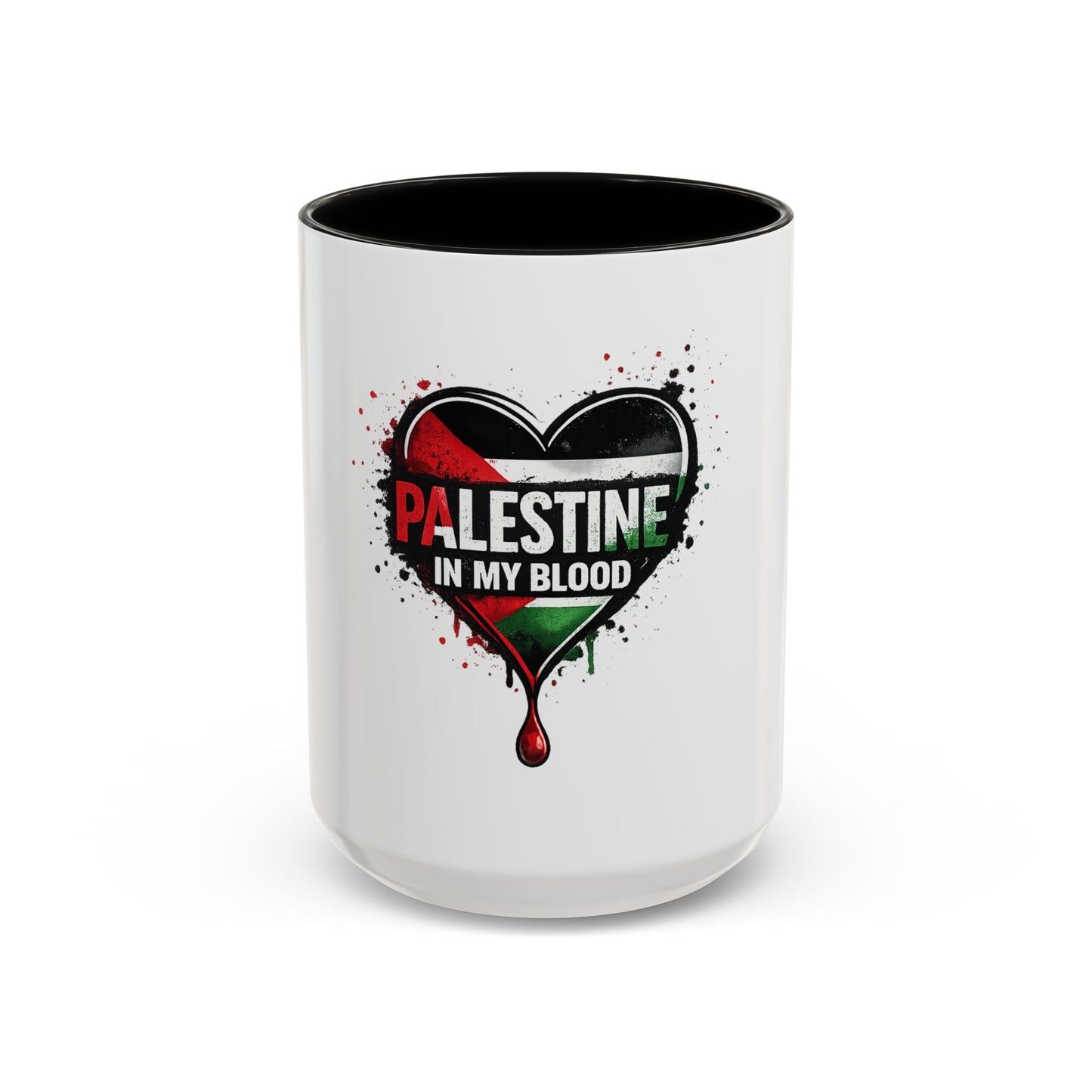 Palestine In My Blood Accent Coffee Mug — 11/15oz Heart Flag Drip
