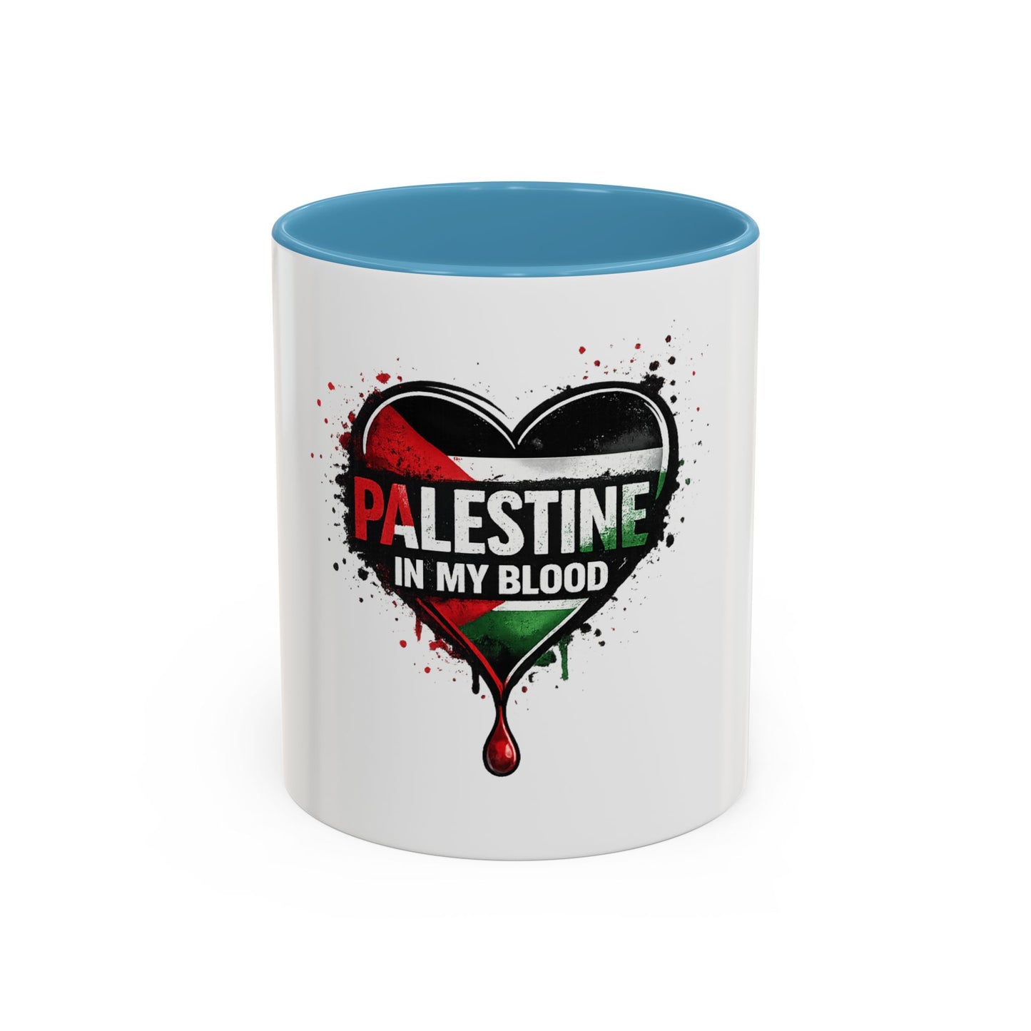 Palestine In My Blood Accent Coffee Mug — 11/15oz Heart Flag Drip