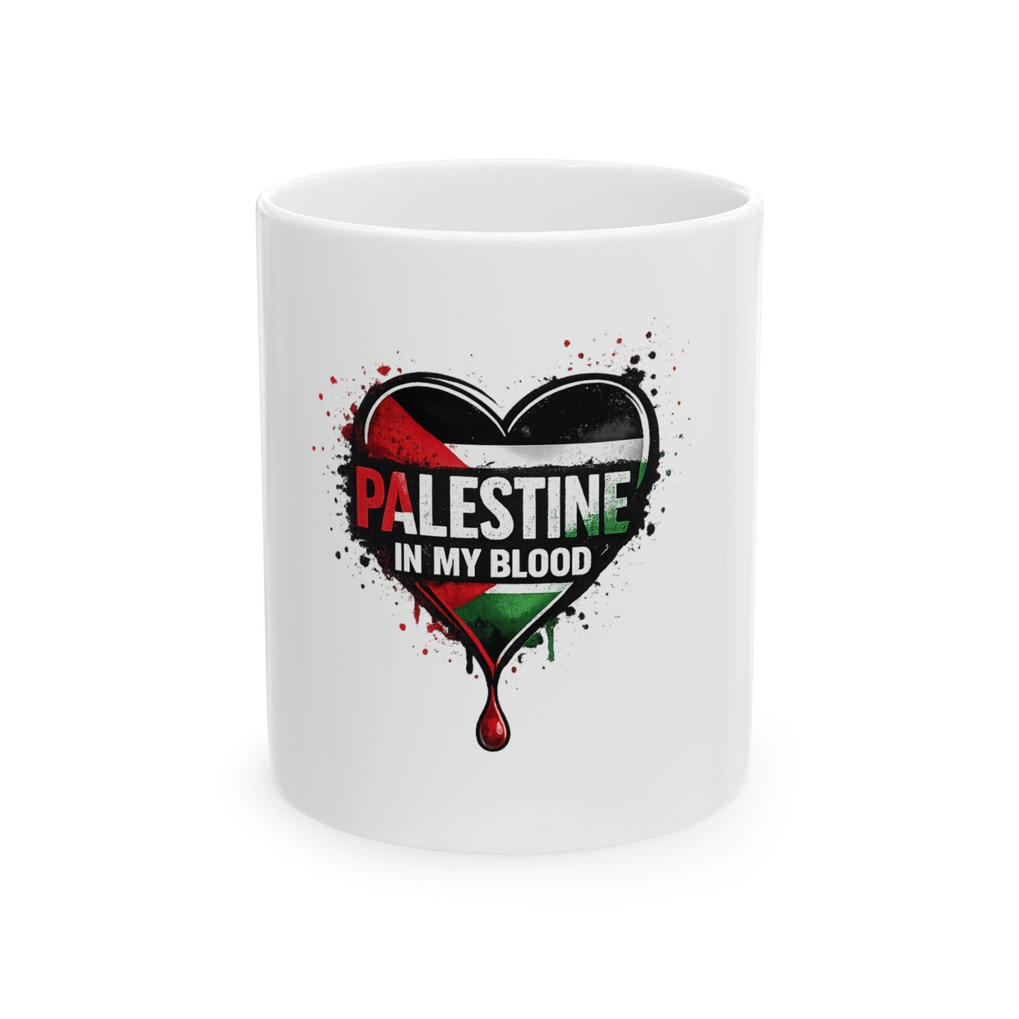 Palestine In My Blood Ceramic Mug — Heart Flag Protest Coffee Cup (11oz, 15oz)