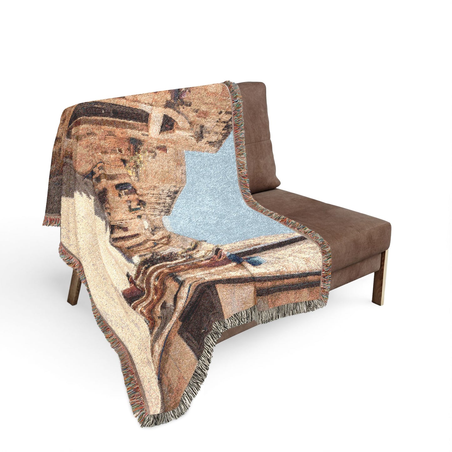 Old Town Birzeit Mediterranean Alley Woven Blanket — Vintage Stone Street Tapestry Throw