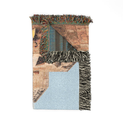 Old Town Birzeit Mediterranean Alley Woven Blanket — Vintage Stone Street Tapestry Throw