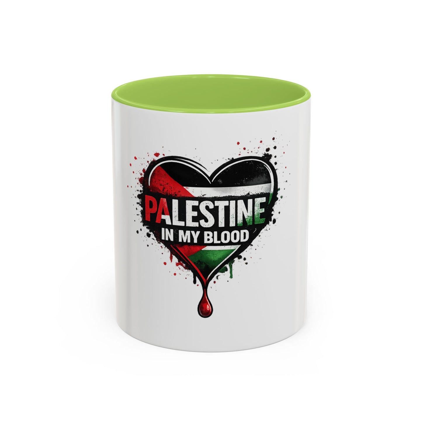 Palestine In My Blood Accent Coffee Mug — 11/15oz Heart Flag Drip