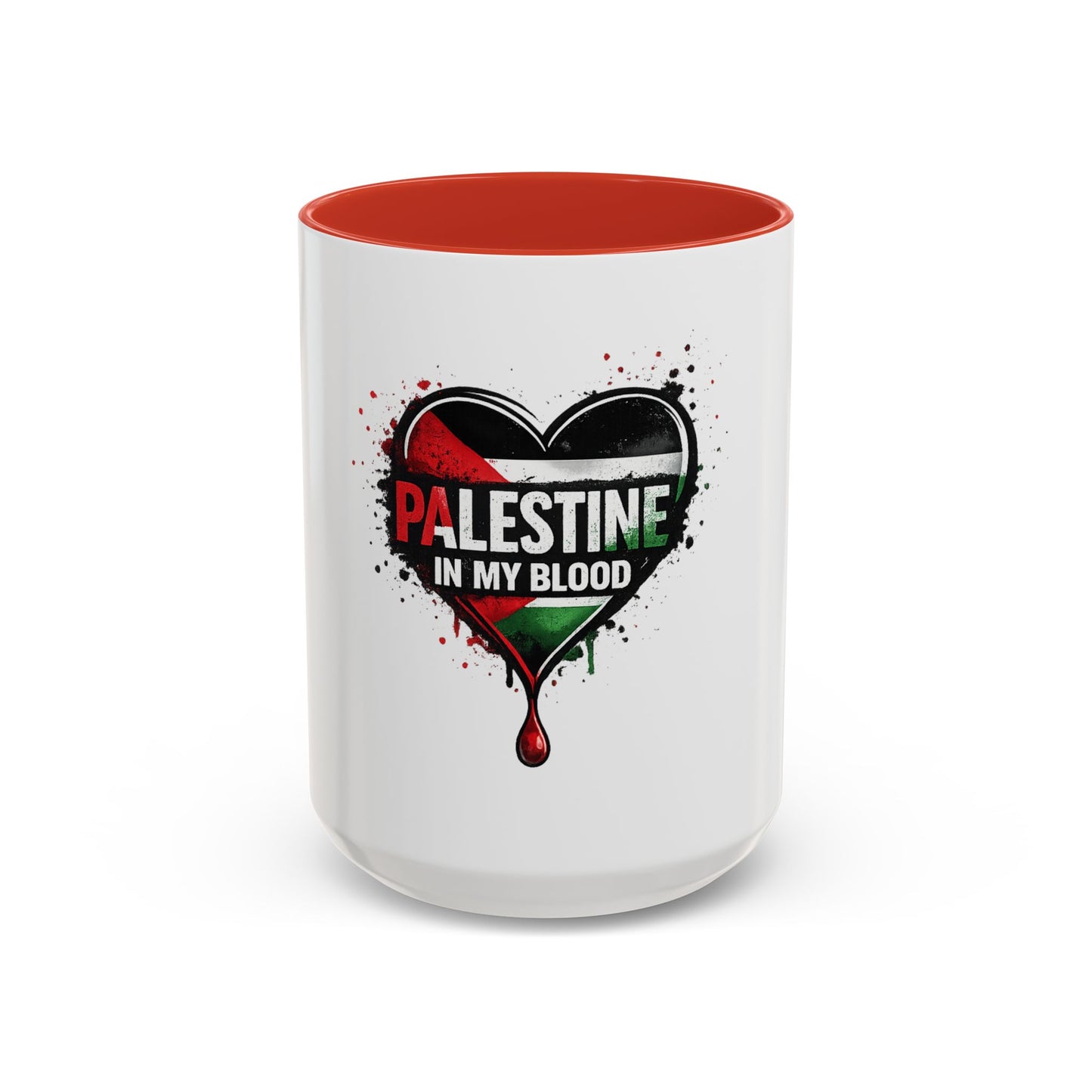Palestine In My Blood Accent Coffee Mug — 11/15oz Heart Flag Drip