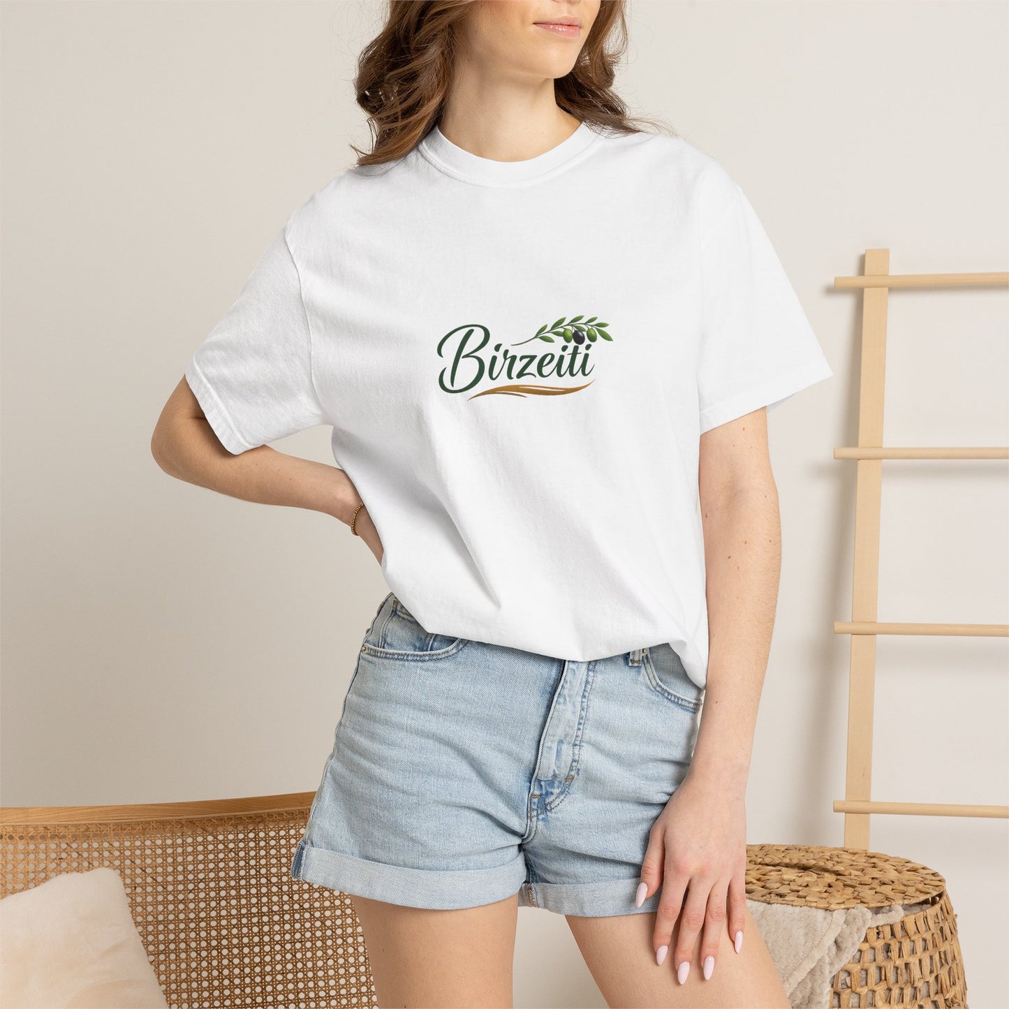 Birzeit Script T-Shirt — Minimal Olive Branch Design