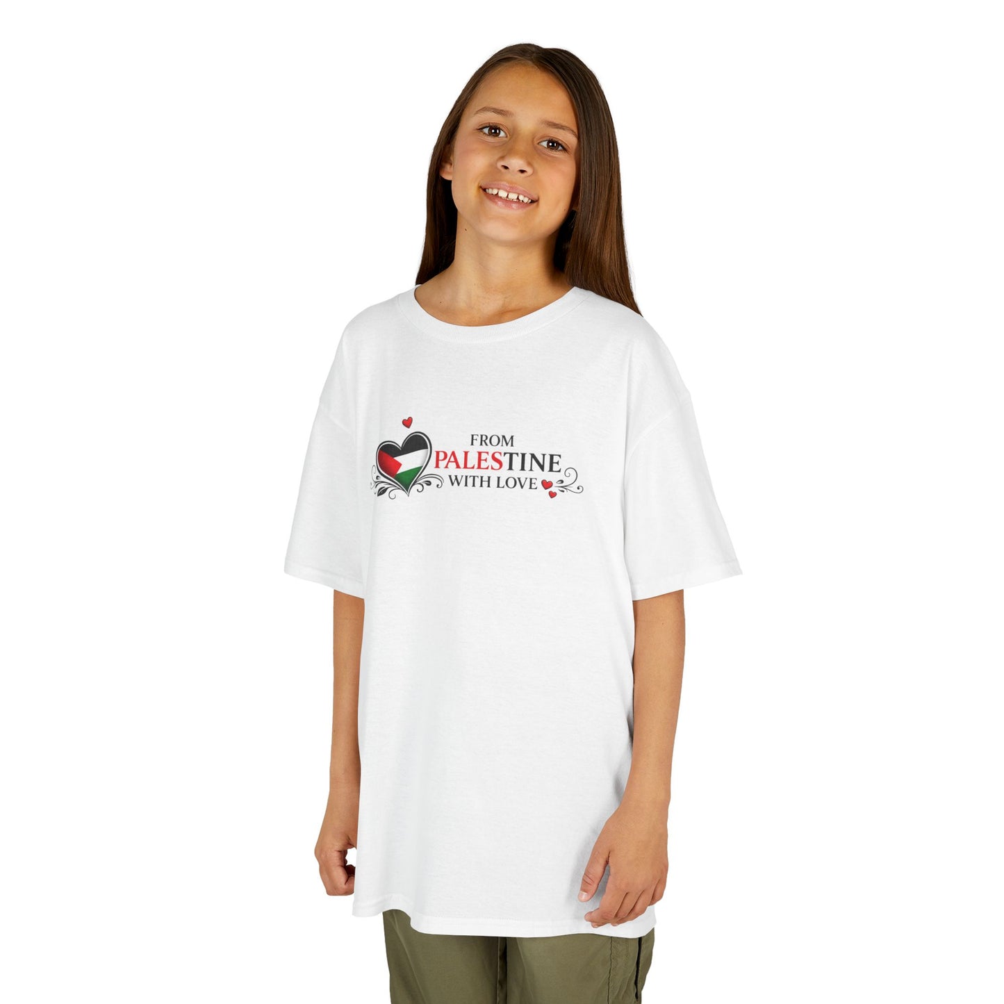 Kids T‑Shirt — "From Palestine With Love" Heart Flag Design