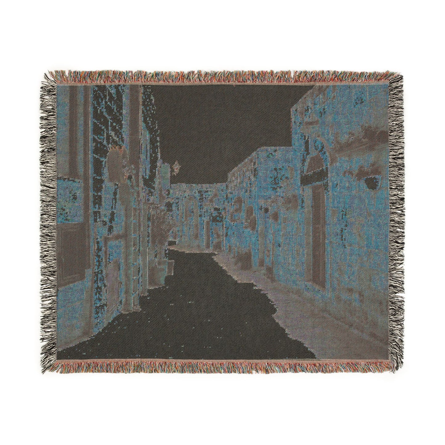 Old Town Birzeit Mediterranean Alley Woven Blanket — Vintage Stone Street Tapestry Throw