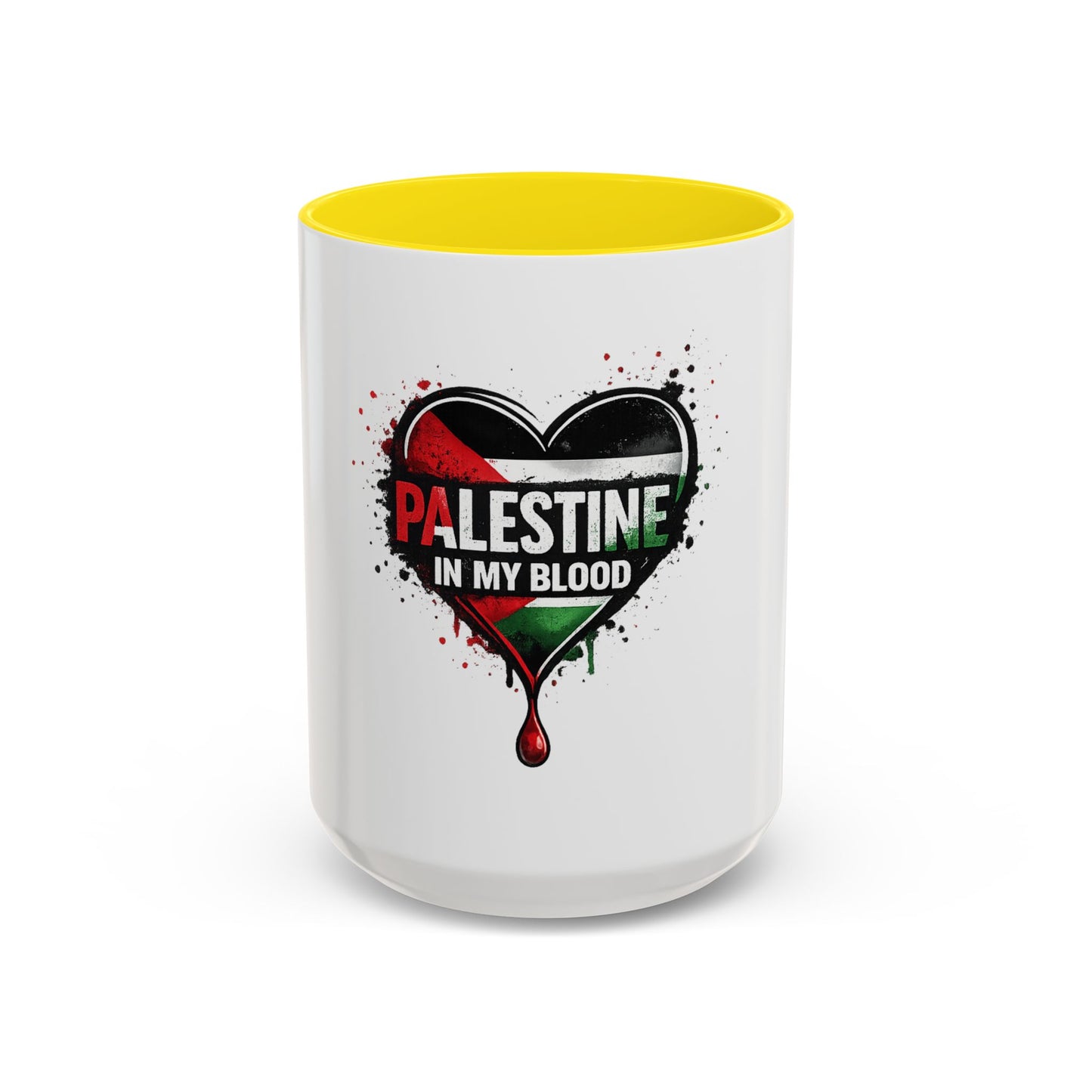 Palestine In My Blood Accent Coffee Mug — 11/15oz Heart Flag Drip
