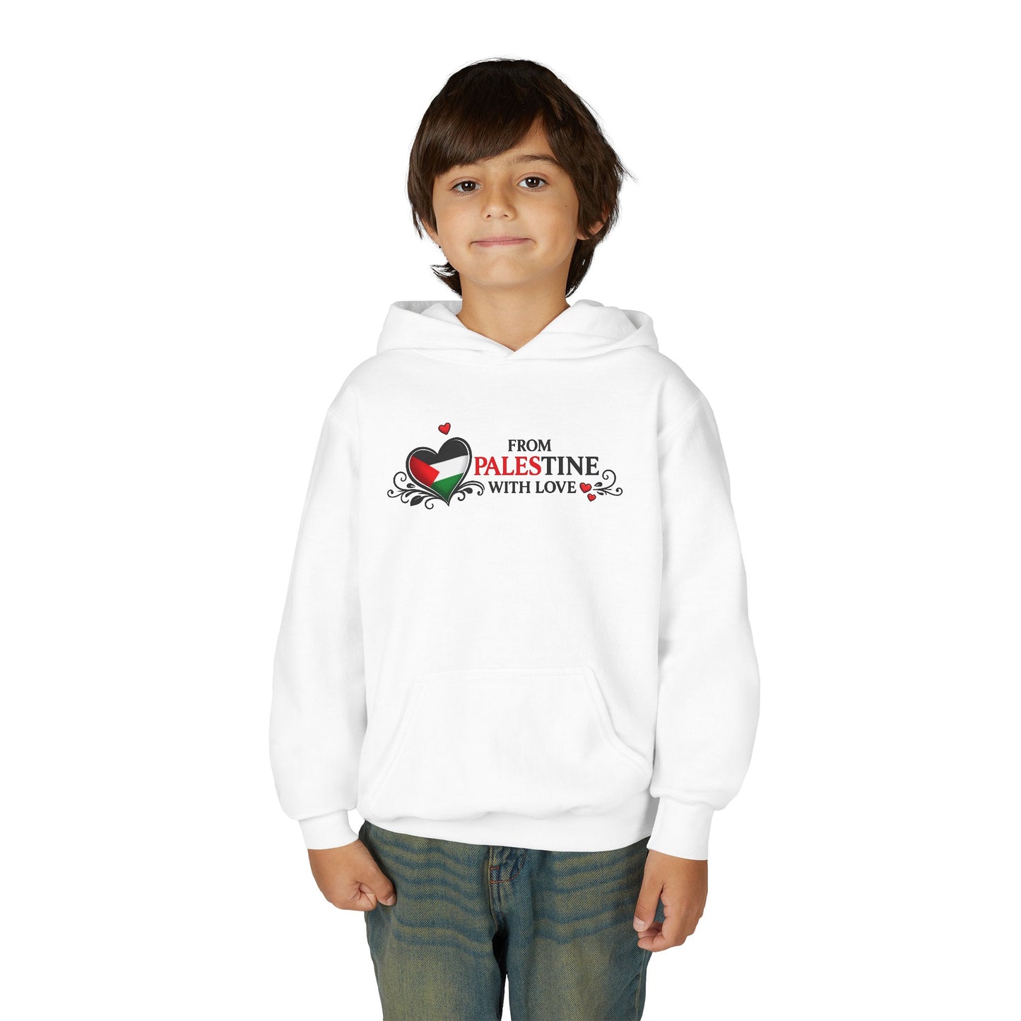 Youth Hoodie — "From Palestine With Love" Heart Design