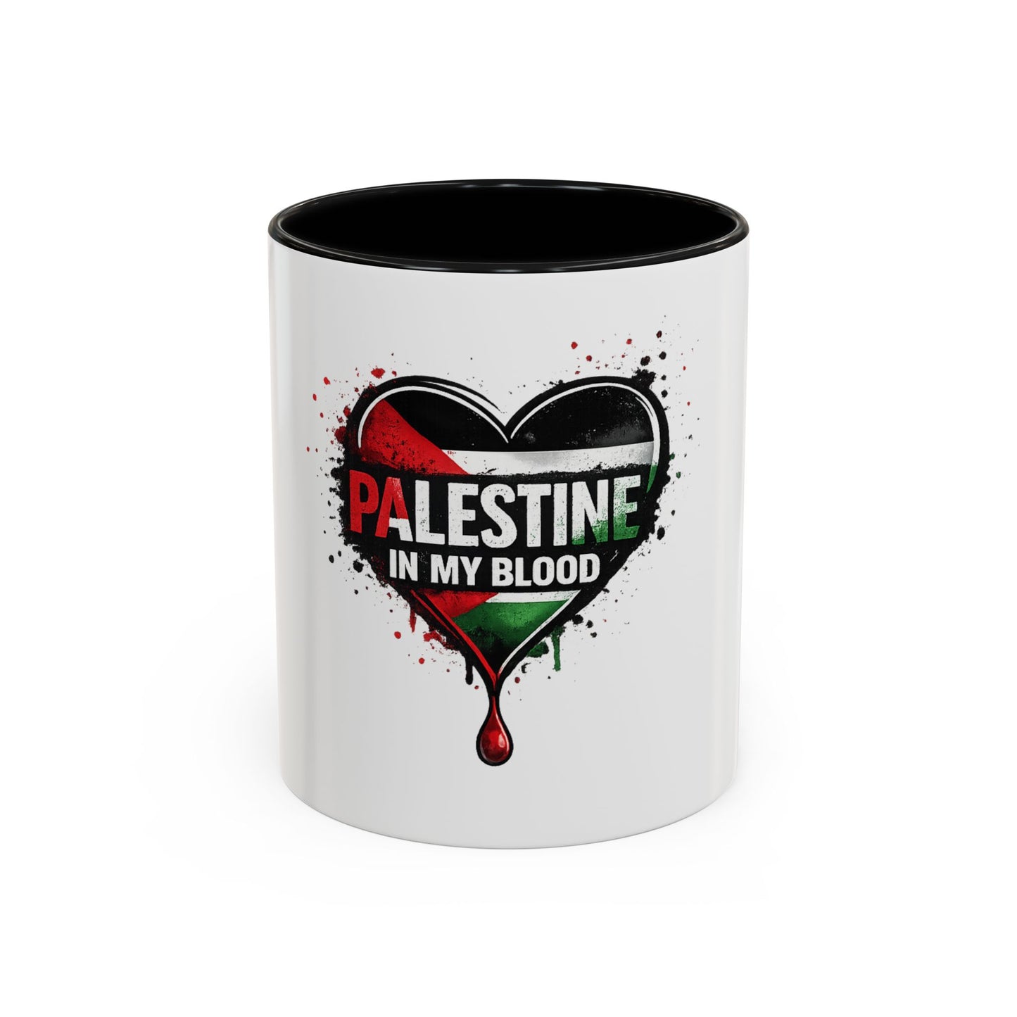 Palestine In My Blood Accent Coffee Mug — 11/15oz Heart Flag Drip