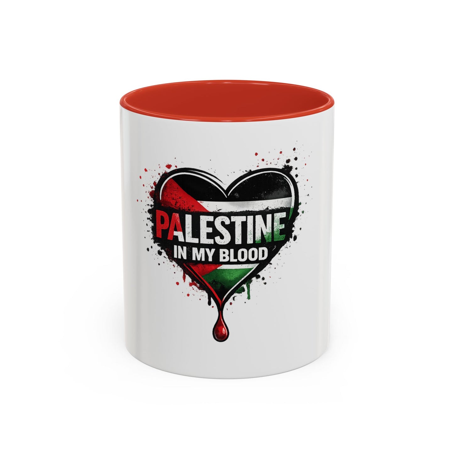 Palestine In My Blood Accent Coffee Mug — 11/15oz Heart Flag Drip