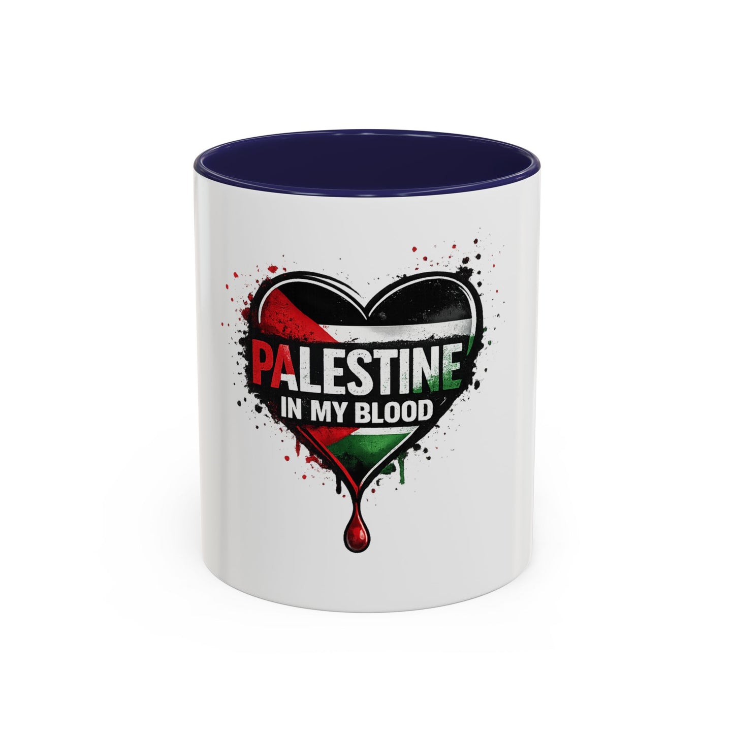 Palestine In My Blood Accent Coffee Mug — 11/15oz Heart Flag Drip