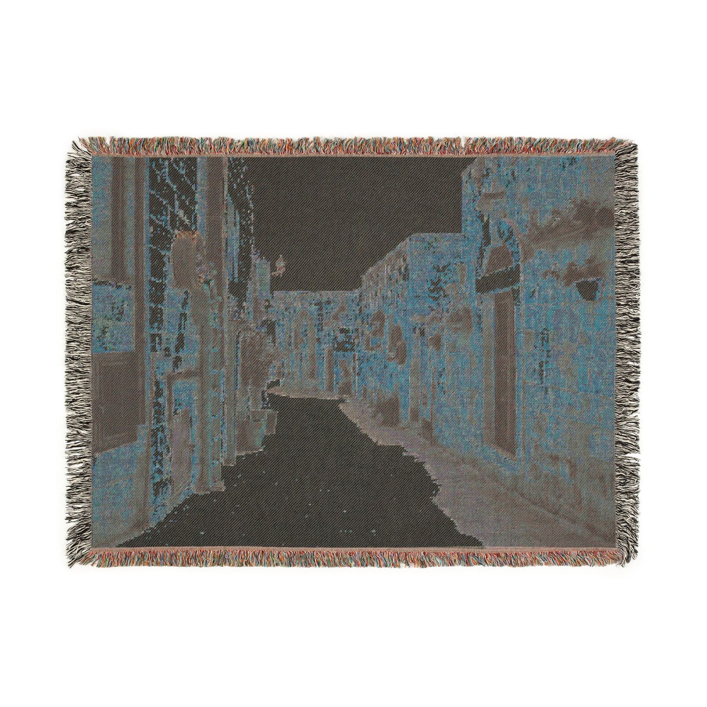 Old Town Birzeit Mediterranean Alley Woven Blanket — Vintage Stone Street Tapestry Throw