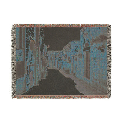Old Town Birzeit Mediterranean Alley Woven Blanket — Vintage Stone Street Tapestry Throw