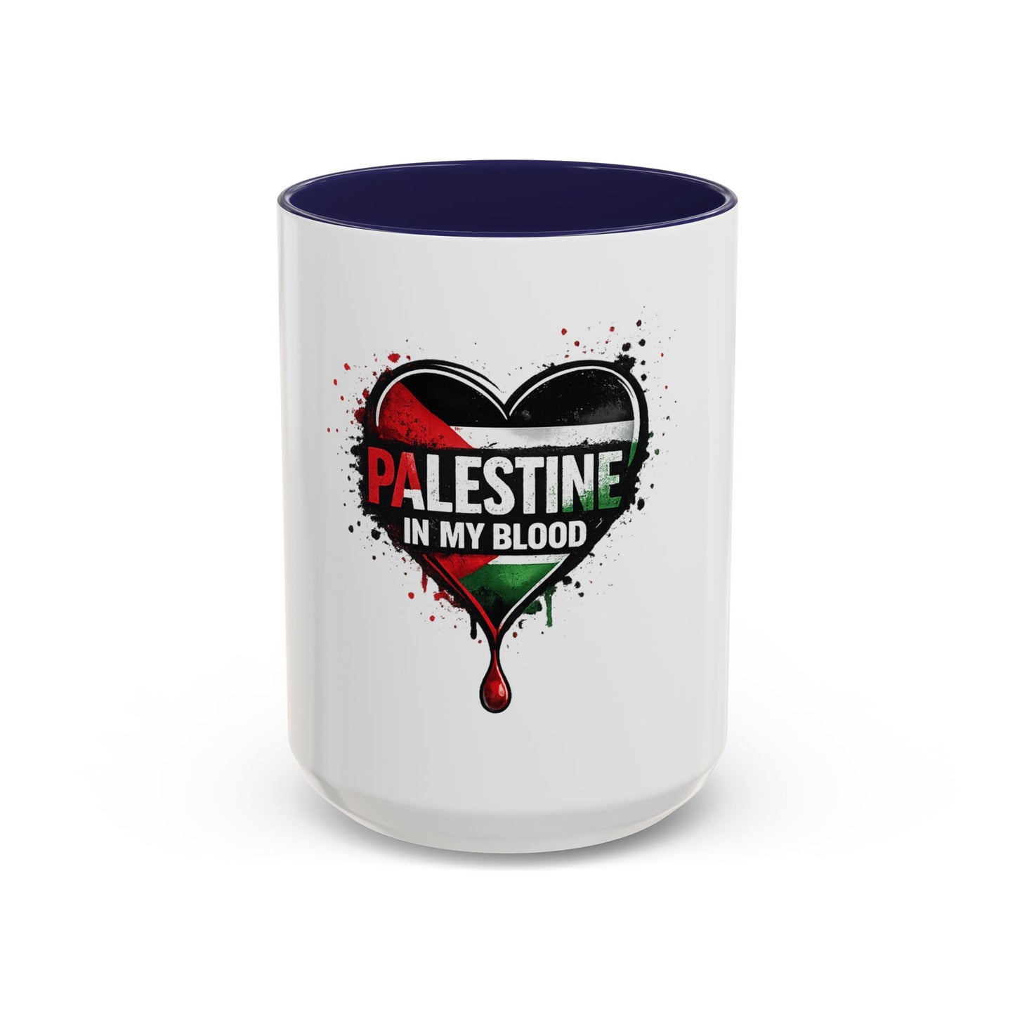 Palestine In My Blood Accent Coffee Mug — 11/15oz Heart Flag Drip
