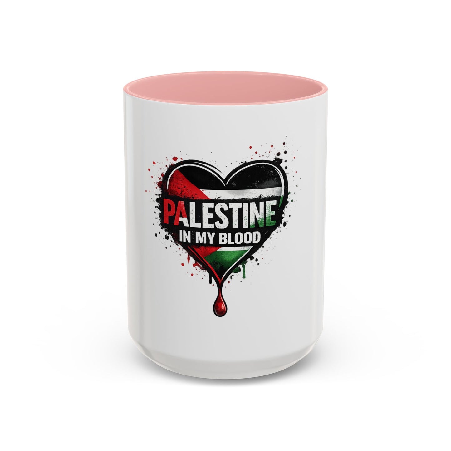 Palestine In My Blood Accent Coffee Mug — 11/15oz Heart Flag Drip